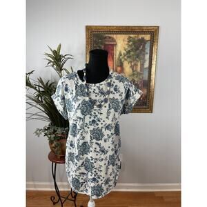 Cupio Tunic Top Women's M White Floral Short Sleeve Coastal Grandmother Shabby.
